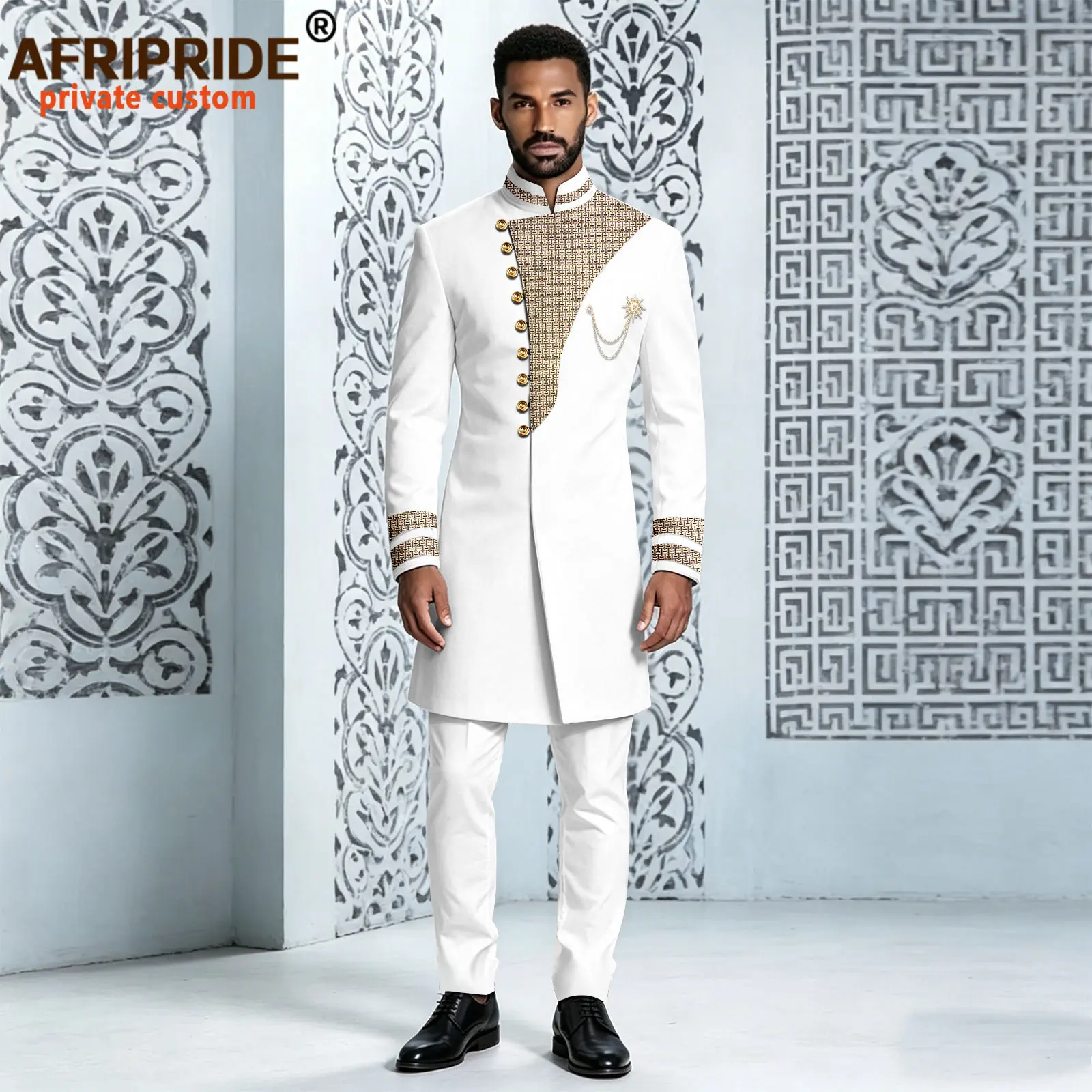 African Suit for Men Single Breasted Traditional Clothes Dashiki Clothing Nigerian Attire Outfit 2 Piece Set Wedding 2616087