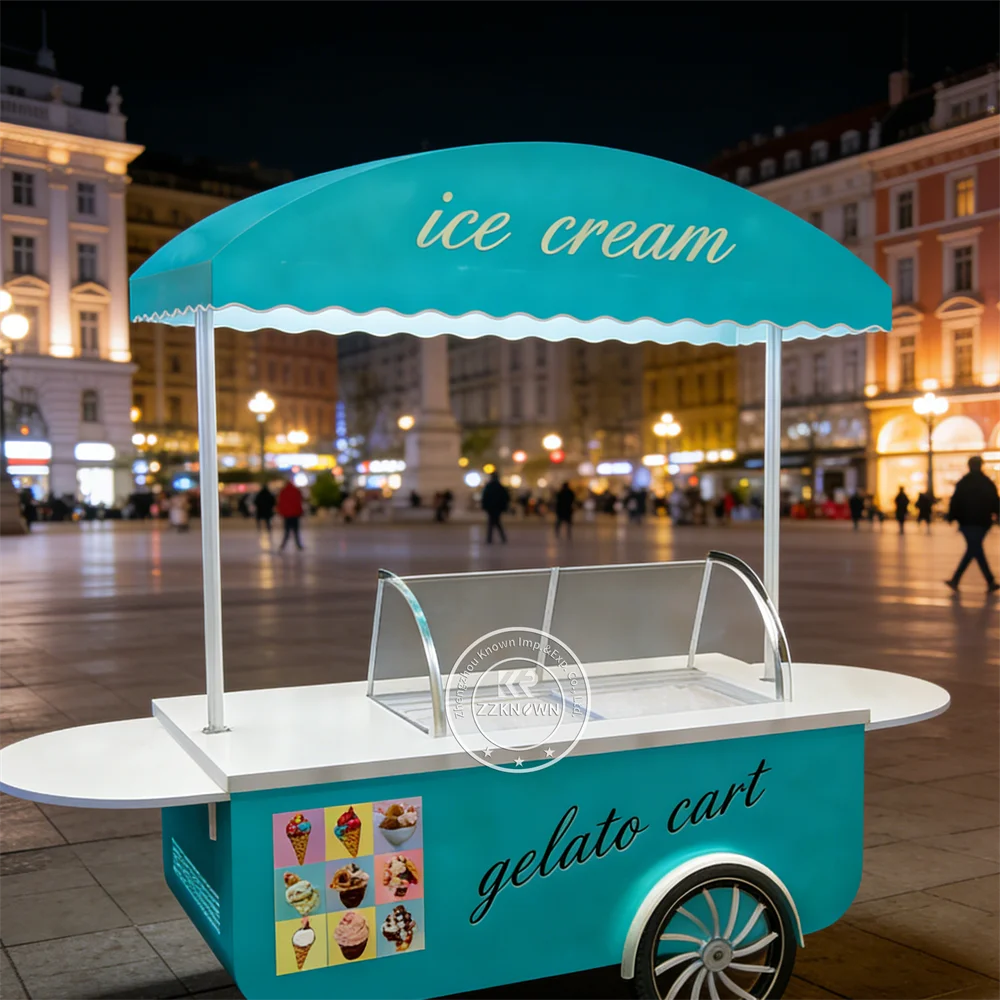 

Electric Ice Cream Cart Luxury Snack Kiosk Beverage Coffee Outdoor Street Dessert Push Cart For Outdoor Event