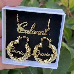 DUOYING Custom 30mm Earring Set Personalized Stainless Steel Gold Nameplate Necklace Box Chain Letter Earring For Kids Jewelry