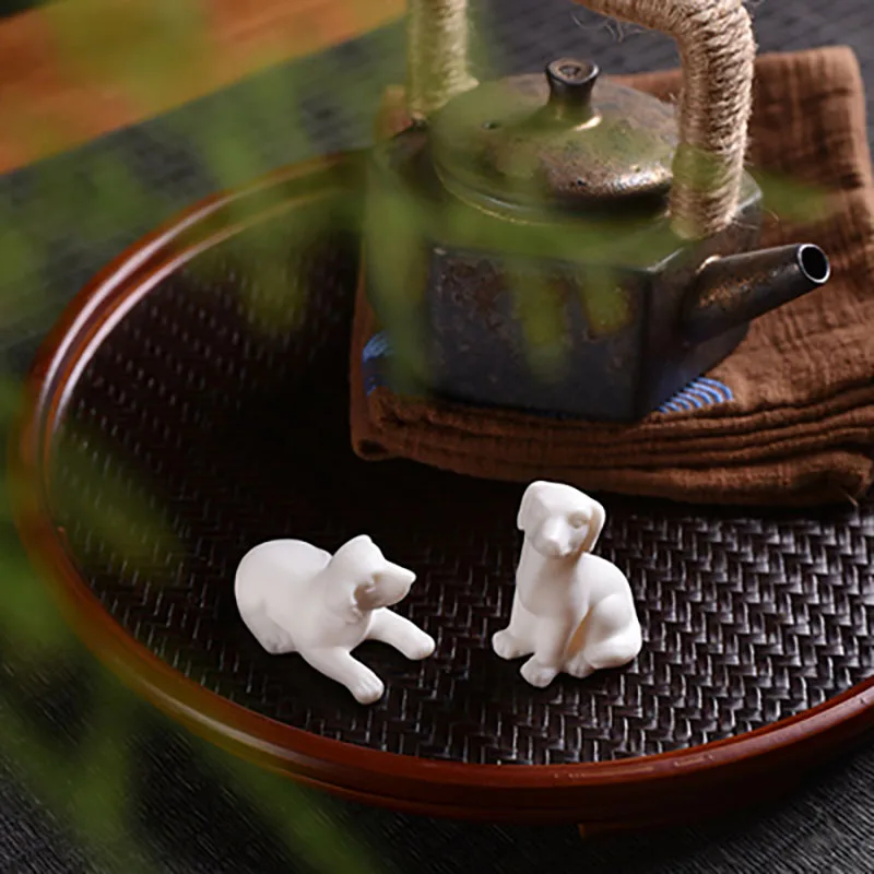 Pure White Ceramic Animal Dog Figurines, Chinese Kung Fu Puer Tea Pet, Porcelain Teaware Ornaments, Crafts Gift