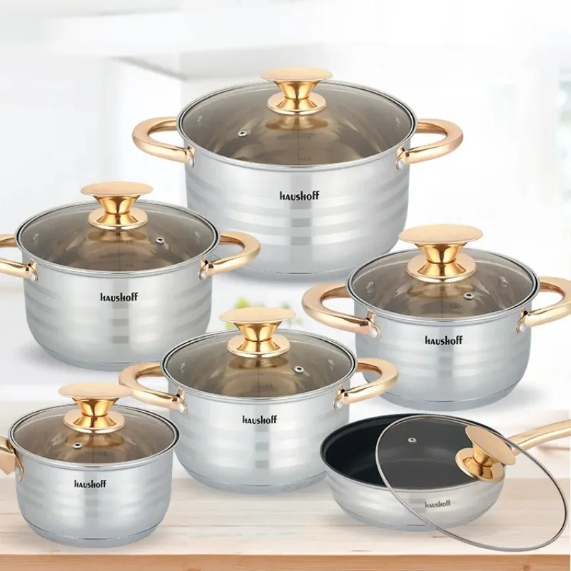 6PCS stainless steel pot set thickened soup  milk  wok cookware non-stick pan