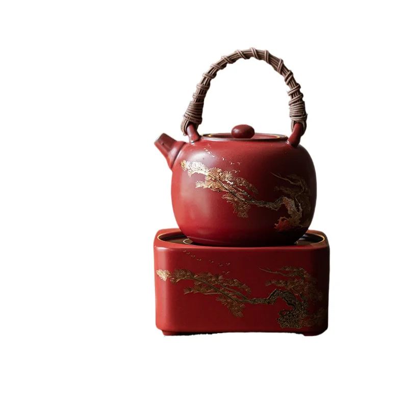 Hawthorn red electric ceramic stove tea set, household retro light luxury tea brewer, teapot base, tea ceremony accessories