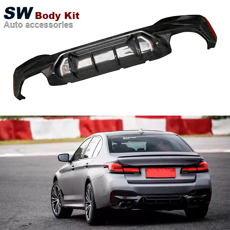 Carbon Fiber MP Style Rear Diffuser For BMW 5 Series G30 G38 Upgrade Rear Bumper Splitter Lip Diffuser Cover Trim 2018-2023