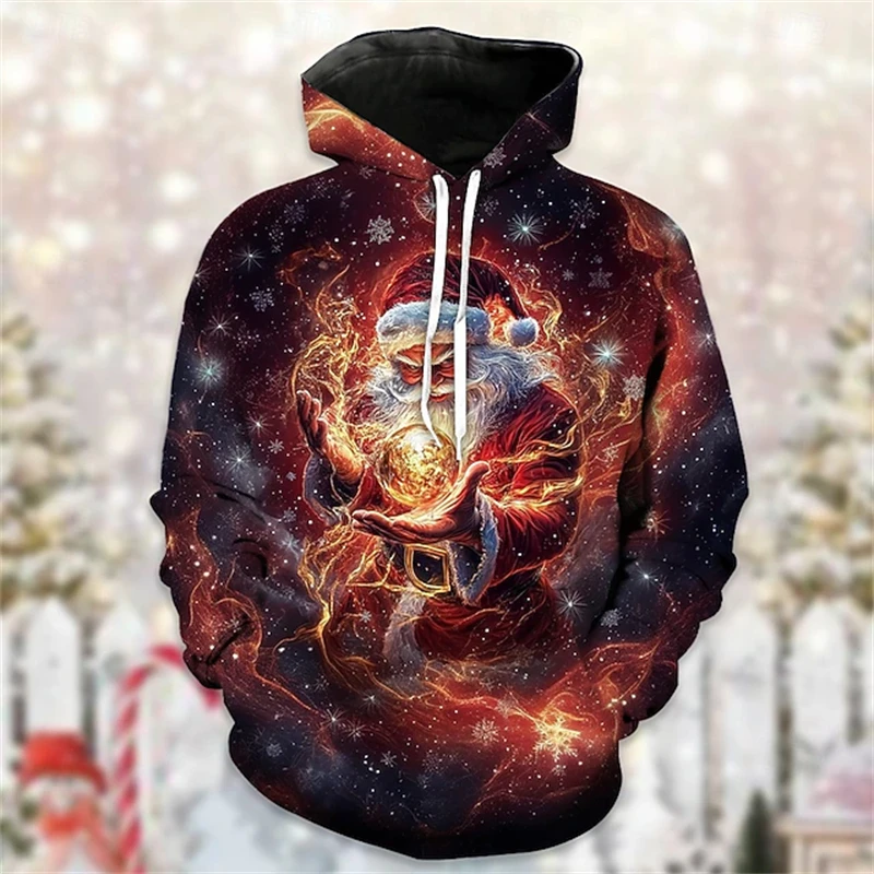 3D مطبوعة أزياء سانتا كلوز نمط هوديس ربيع الخريف طويلة الأكمام عيد الميلاد هوديي رجالي الاتجاه عارضة المتضخم البلوز #2