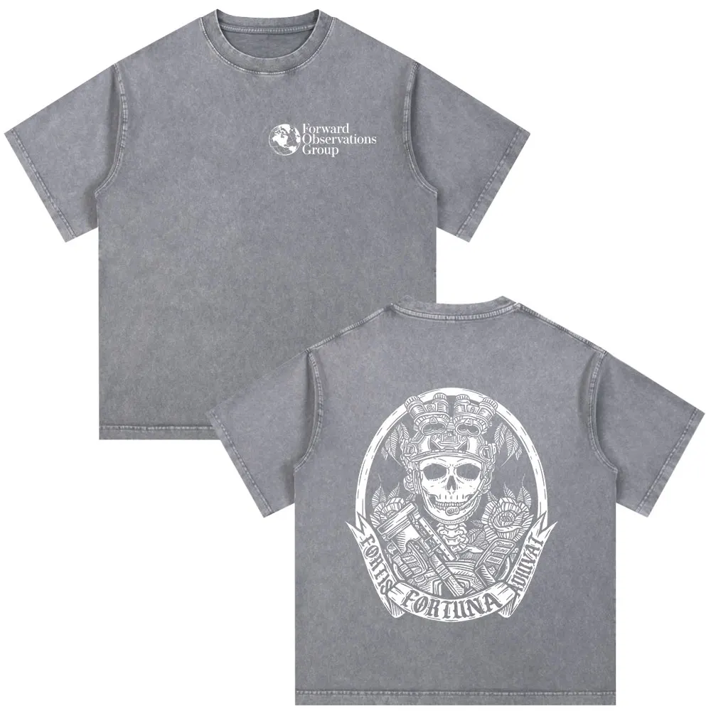 Vintage Washed Forward Observations Group Skeleton Gothic T-shirts Men Women Fashion Oversized Casual Cotton T Shirt Streetwear