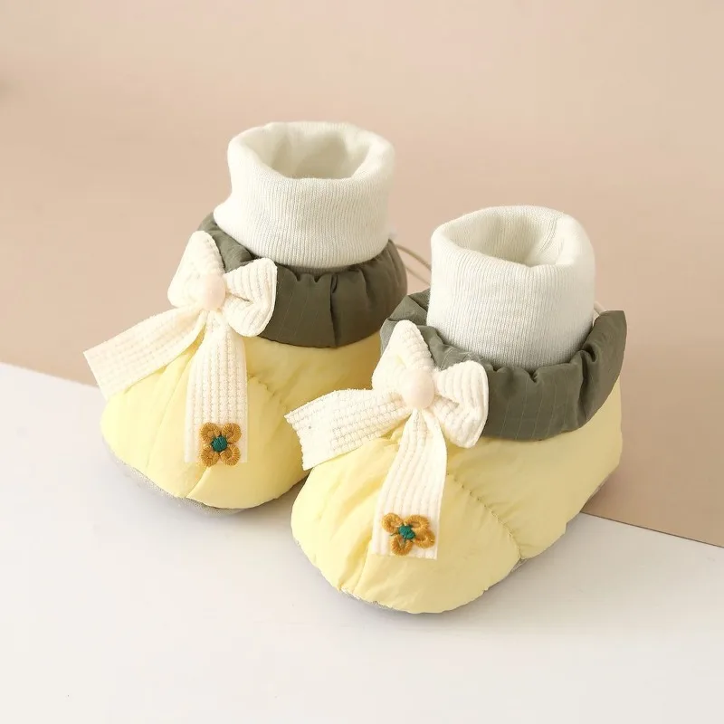 

Winter Baby Girls' Soft Sole Fleece Lined Non Slip Booties with Bow Warm Toddler Walking Foot Covers for Indoor Outdoor