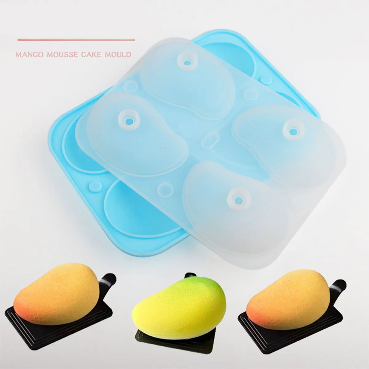 

3D силиконовая форма для манго, 4 полости, пищевые формы для мусса, торта, кухонные инструменты для выпечки для свадебной вечеринки, десертов, кондитерских изделий, формы для выпечки