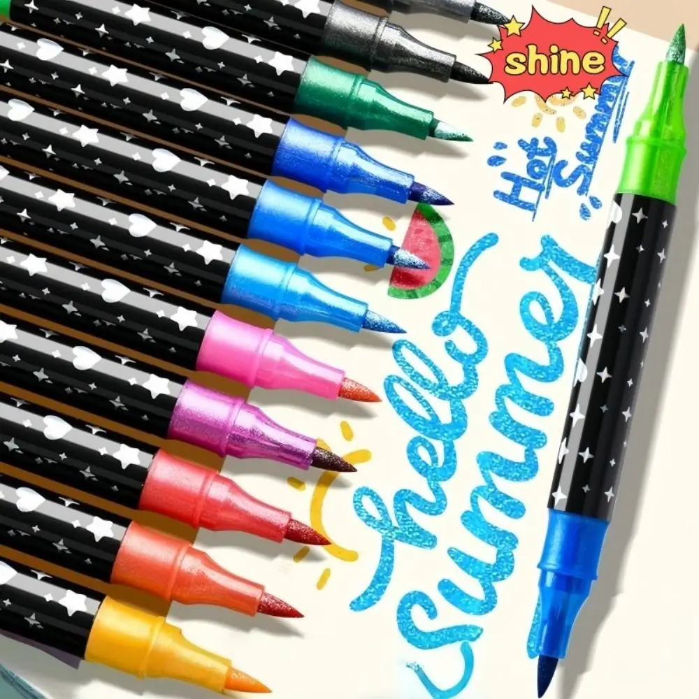 

24/48/72/96 Colors Flash Marker Pen Bold Pearlescent Two-color Fluorescent Pen Double-headed Student Painting Pen