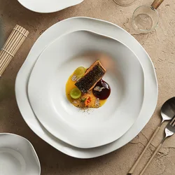 Ceramic straw hat dish irregular salad dish soup dish special tableware white artistic conception dish.