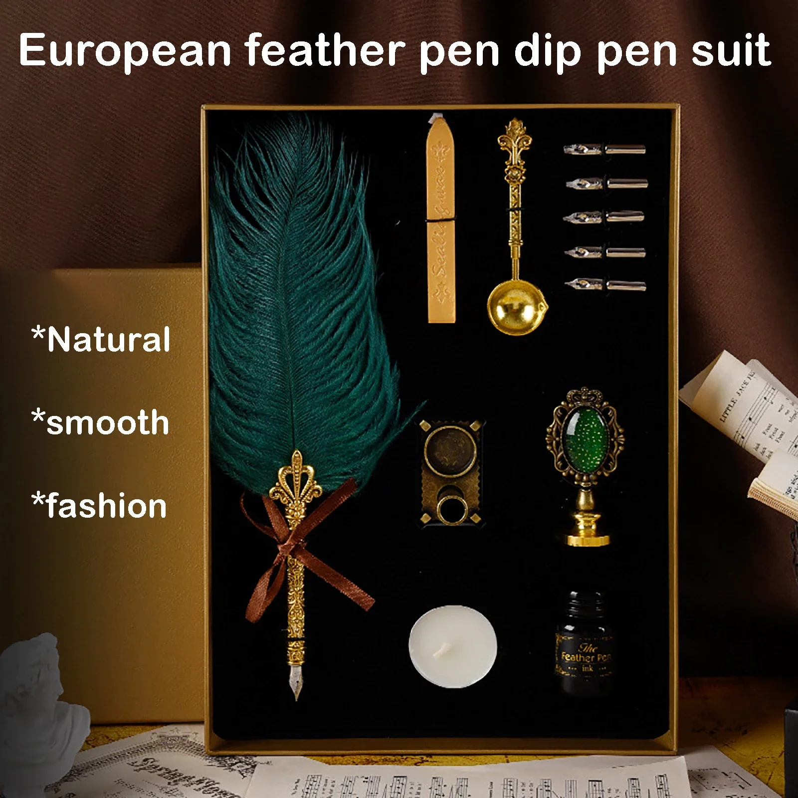 

एक Vinatge Style Feather Pen Meteal Nib Veer Dip Pen Schembali Inkt Set Ретро Creative Vulpen Zakelijke Офисные канцелярские принадлежности