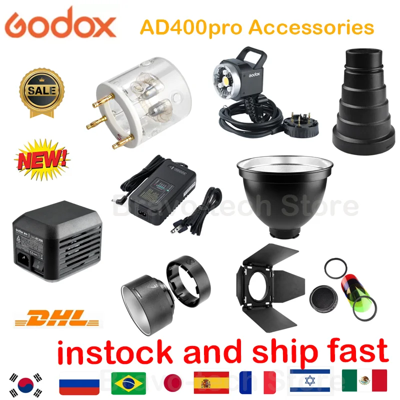 Godox Ad400pro flash accessories/AD-R1 Standard Reflector/C400P Charger/AC400 Adapter/H400P flash head/FT-400pro tube/Sn04 BD-08