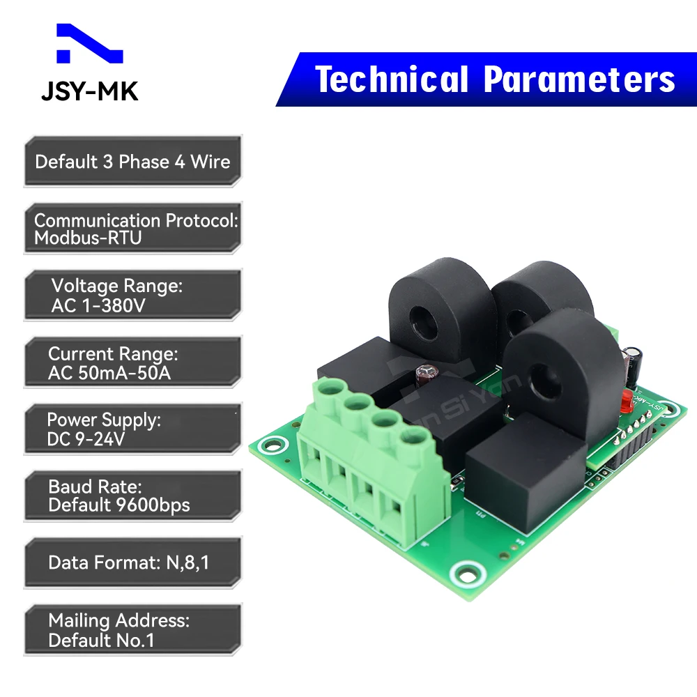 JSY-MK-333G 50A 3P4W AC Bi-directional Energy Meter Module RS485 Screw Installation For Solar Router System Monitoring