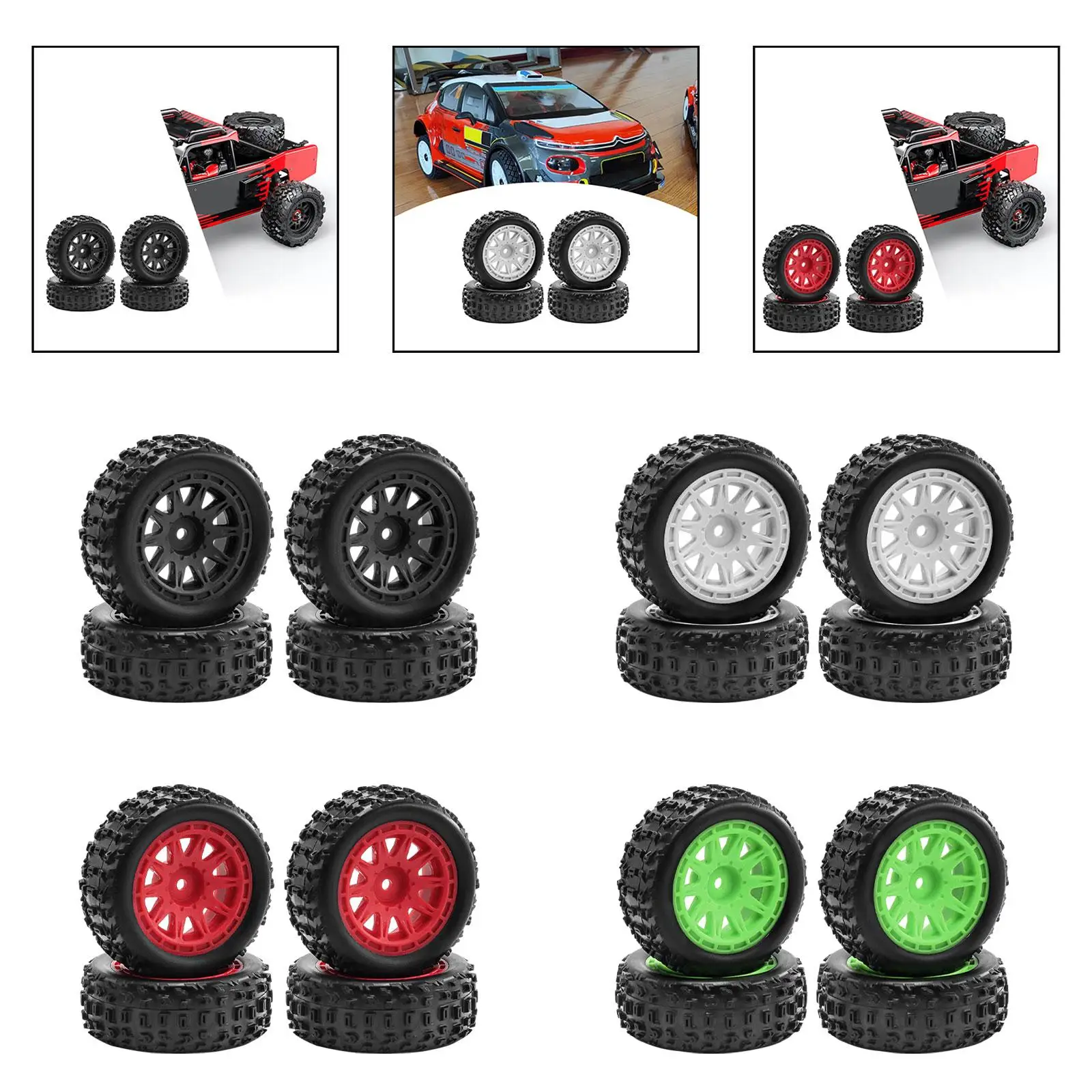 

4x 1/18 RC Car Wheels and Tires Sturdy Easy to Install Portable RC Car Part