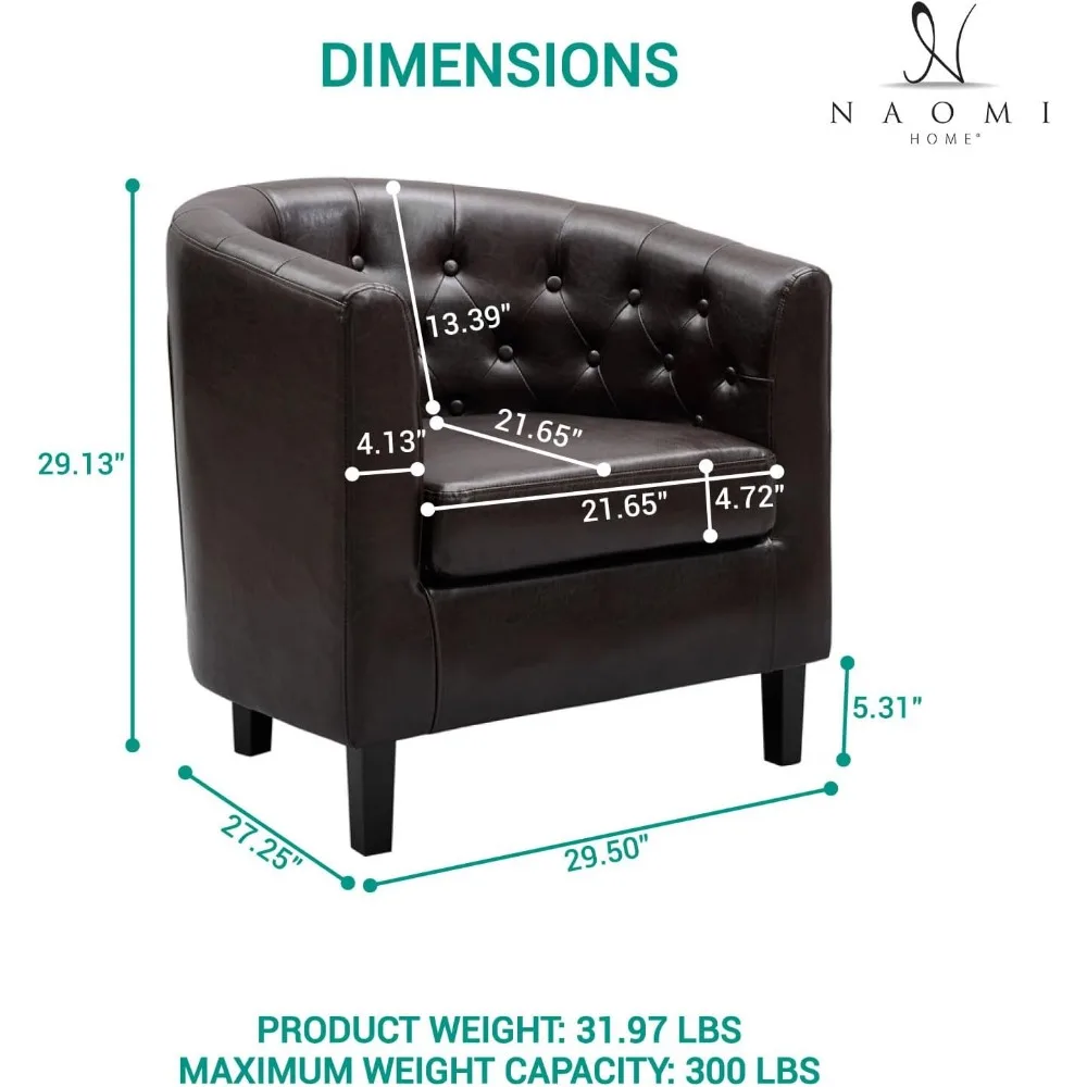 كرسي إيما أكسنت، كرسي برميل من الجلد الصناعي معنقدة بأزرار، كرسي مريح بذراعين من منتصف القرن، كراسي أسطوانية حوض الاستحمام