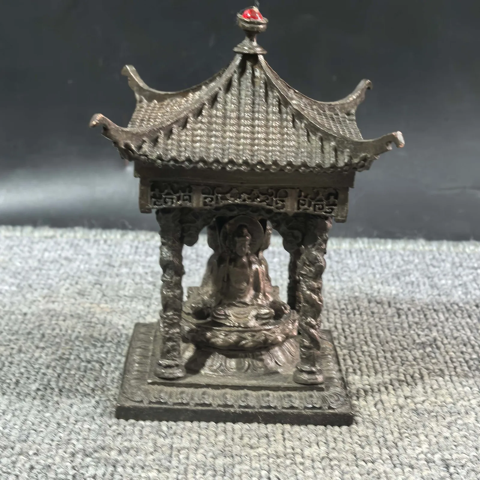 Antique Four-Faced Buddha Maitreya Stupa Temple Pavilion Collectible