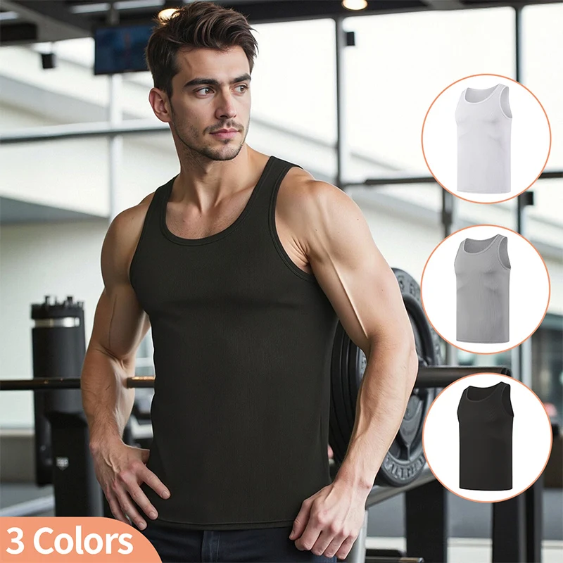 3-Piece Men's Threaded Solid Color Vest Sleeveless Top Sporty Breathable Comfortable Fashionable And Multifunctional Vest