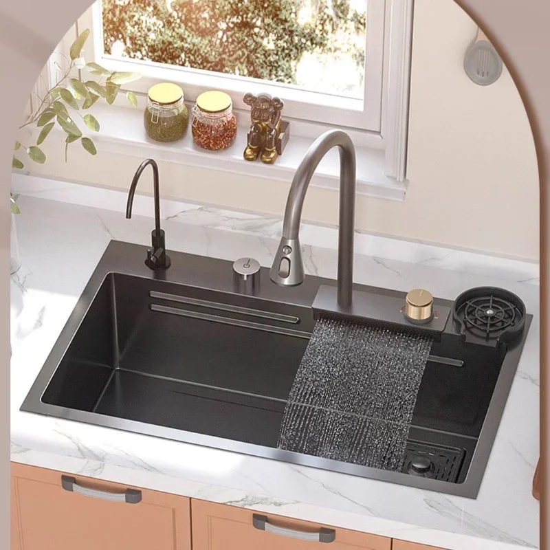 Feiyu Waterfall Sink Kitchen Nano Vegetable Wash Basin 304 Stainless Steel Dishwasher