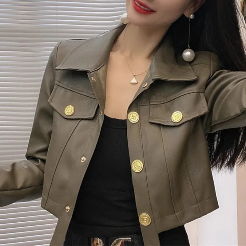 2025 Autunno nuovo cappotto corto stile giacca in pelle da donna
