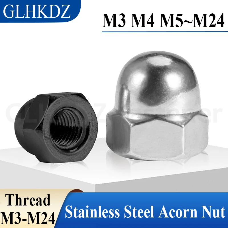 

M3-M24 304 Stainless Steel Hex Acorn Nut Black/Silver Stainless Steel Hex Cap Nut Domed Nuts Decorative Cover Nut