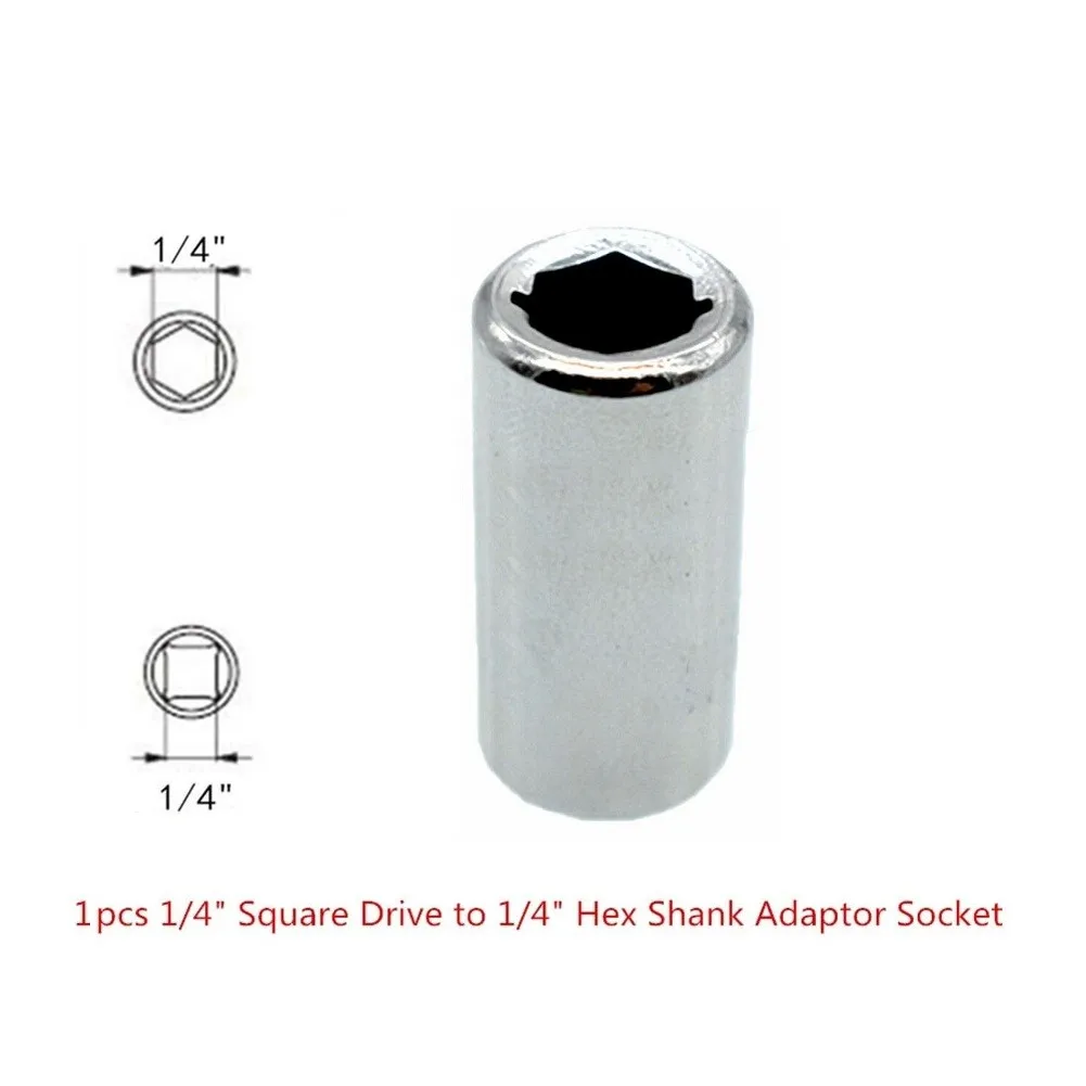 Quick Change 1/4 Square Drive To 1/4 Hex Shank Socket+1/4 Drill Socket Adapter Chrome Vanadium Steel Power Tool Accessories