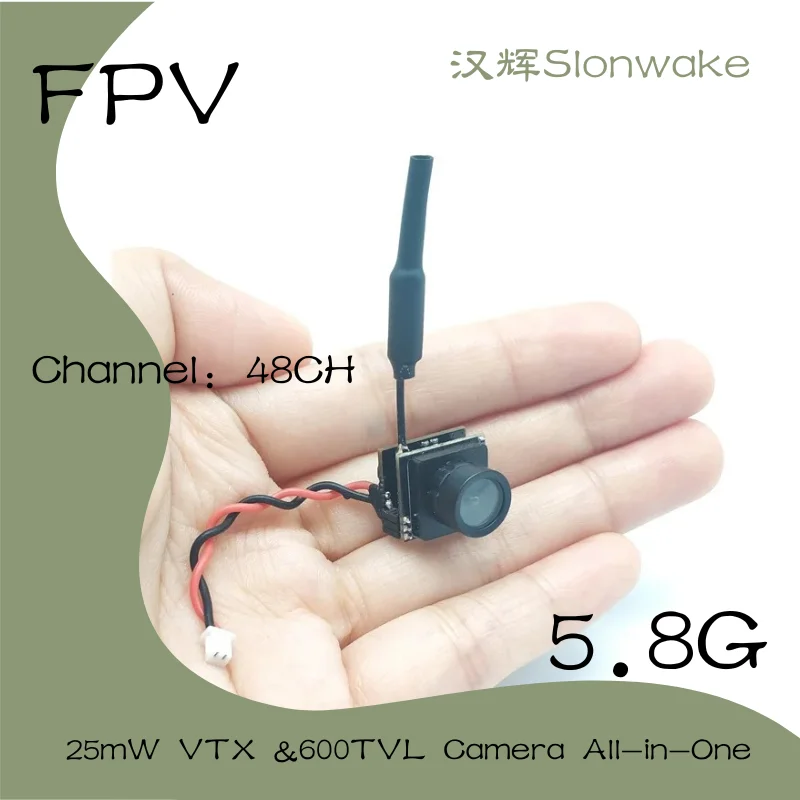 Slonwake 5.8G 48CH 25mW FPV VTX & 600TVL 120° Wide Angle Camera All-in-One with Image Flip PAL for Drone