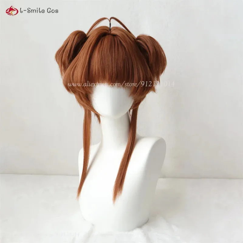 

Сакура Киномото Косплей Короткие Коричневые С Зажимом Для Хвоста Термостойкие Синтетические Волосы Хэллоуин Аниме Парики + Кепка Для Парика