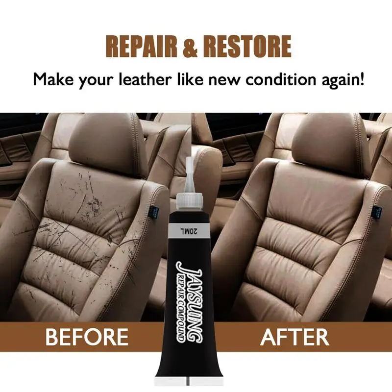 20ml Leather Repair Gel Car Seat Care Kit Leather Paint Black/White Leather Scratch Repair Refurbishing Cream 1pcs tools