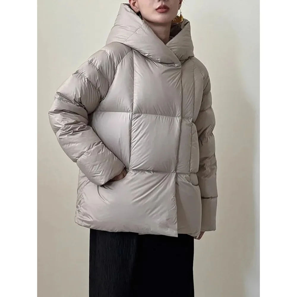 따뜻한 다운 재킷 여성용 두꺼운 봄 다운 코트 캐주얼 후드 덕 다운 재킷 화이트 퍼퍼 코트 가을 겨울용