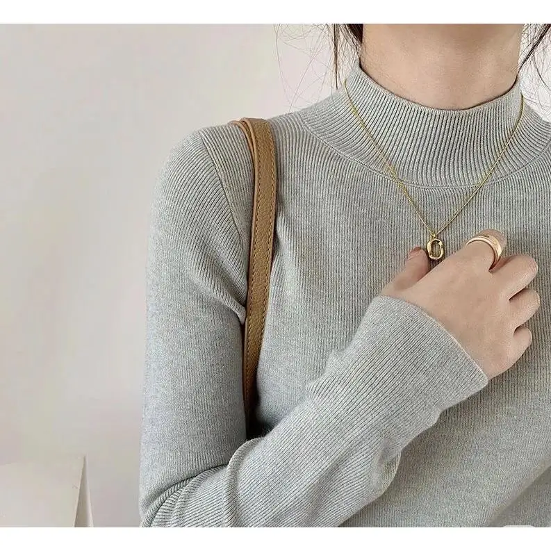 

Женский вязаный свитер с высоким воротником, осень-зима, новый базовый слой, универсальный топ Quali Cotton Long Sve