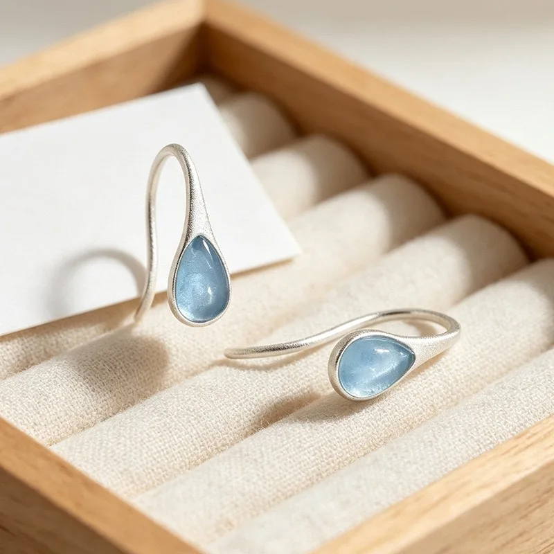 925 Sterling Silver Vintage Earrings For Women Trendy Blue Stone Geometric Earring Jewelry Prevent Allergy Party Accessories view 4