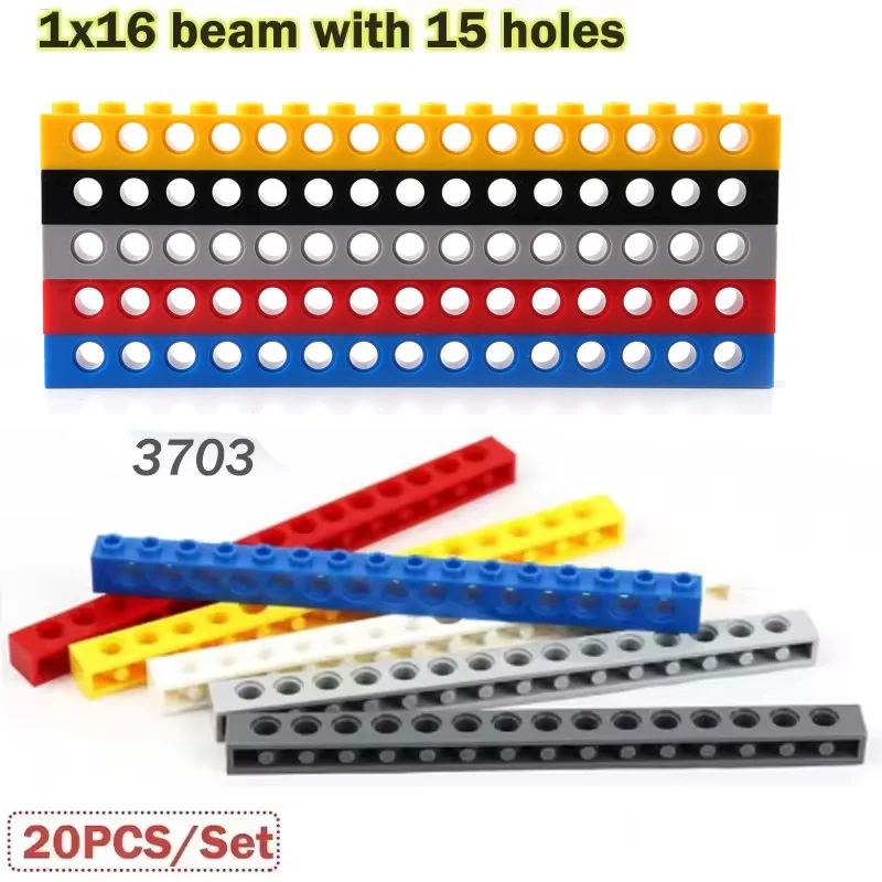 

20PCS 1x16 with 15 Holes Technology Building Blocks Parts 2730 Perforated Assembly DIY Toys MOC Bricks Replacement Accessories