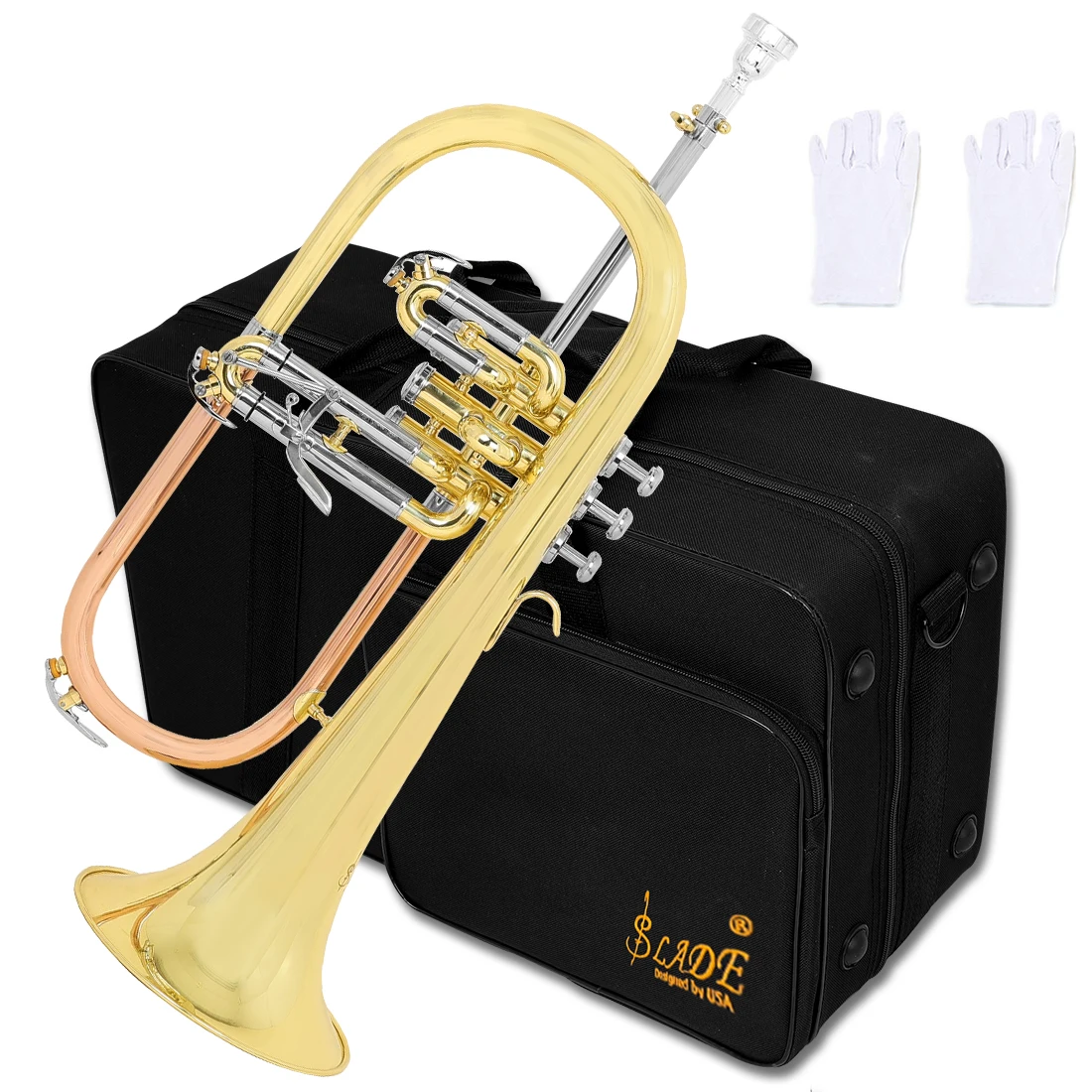 Factory Wholesale Marching French Horn Musical Instruments Professional Gold Lacquer Bb Tone Flugelhorn