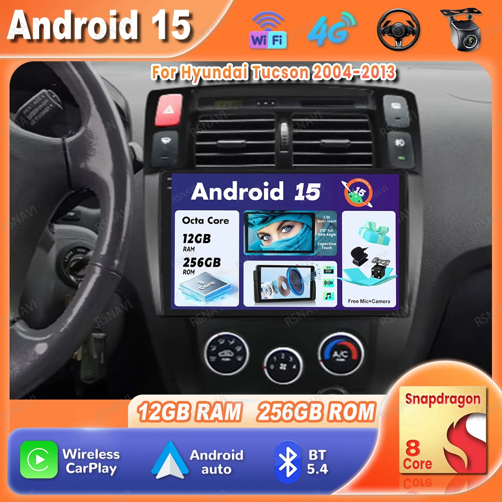 

Автомобильный радиоприемник Android 15 для Hyundai Tucson 2004-2013, стерео DSP, мультимедиа, 5G, WIFI, головное устройство QLED GPS BT 4G LTE Qualcomm DVD AUTO