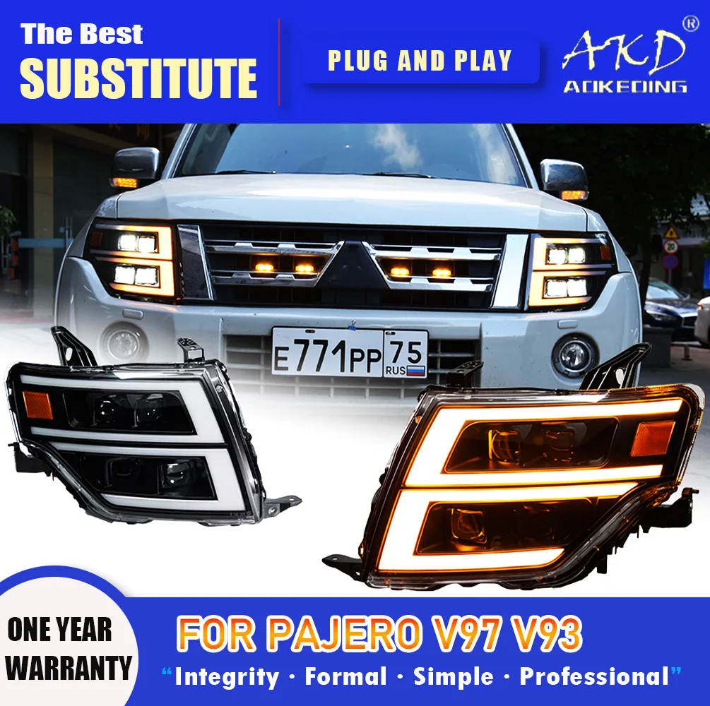 

AKD Head Lamp for pajero V97 V93 LED Headlight 2006-2021 Headlights V95 B87 DRL Turn Signal High Beam Angel Eye Projector Lens