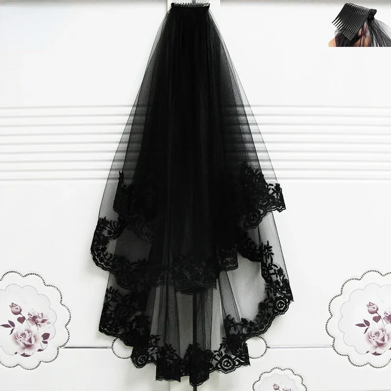 Halloween Black Lace Flower Veil Ghost Bride Witch Headdress Dress Up For Party Dress Up Personality Women Accessories