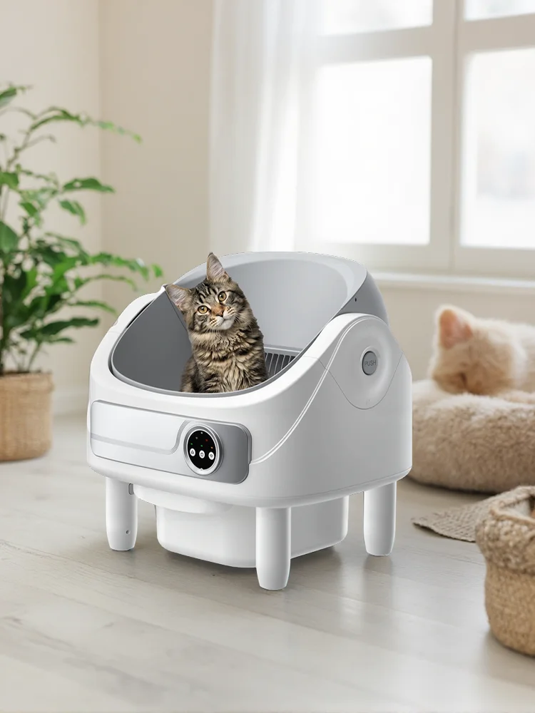 Patbrela Selbstreinigende Katzentoilette, Automatische Katzentoilette mit Bio-Radar & 10 Sicherheitssensoren gegen Einklemmen, Offene Große Roboter-Katzentoilette mit App-Steuerung &