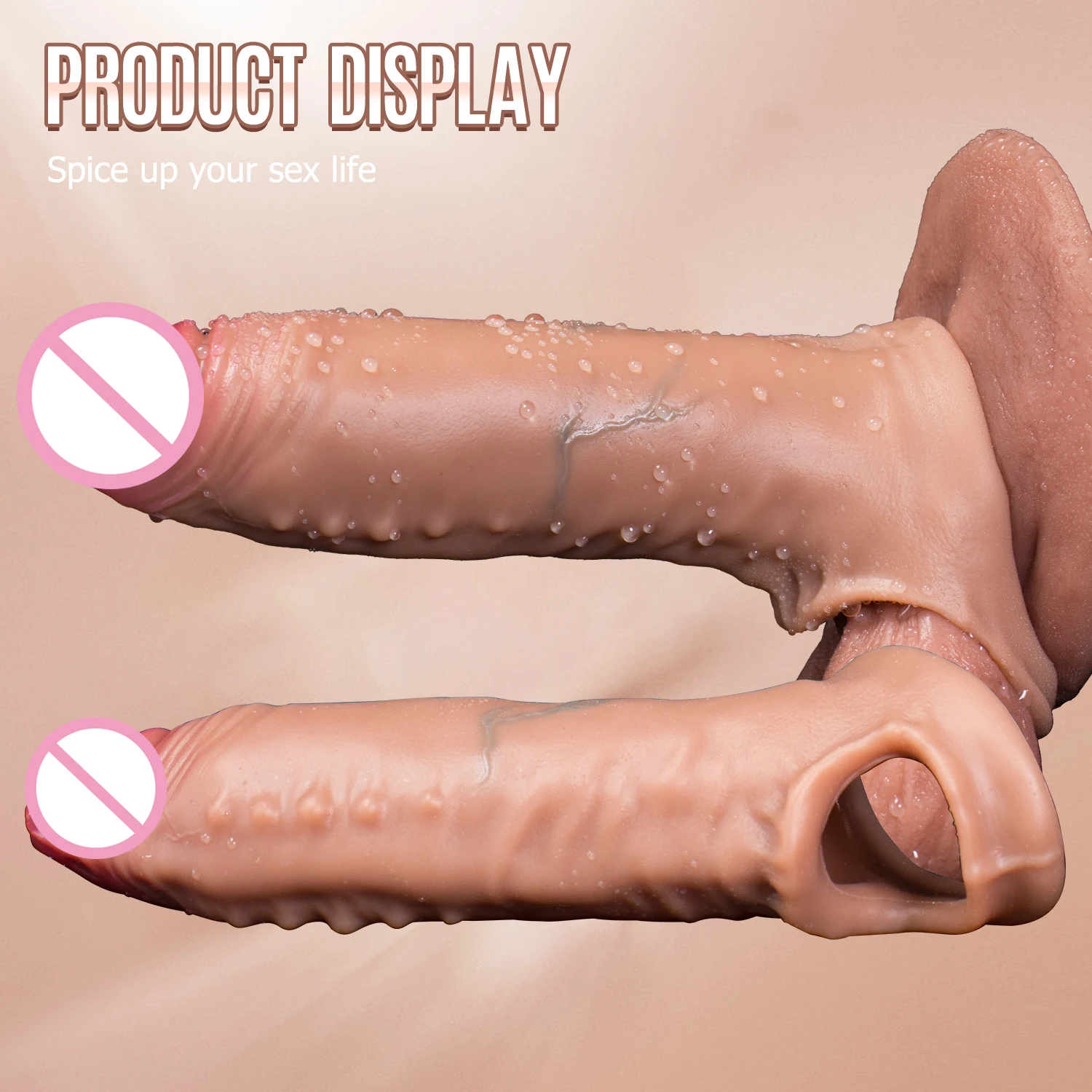 Oieffur-funda para pene Real con anillo para pene, condones texturizados para eyaculación retardada para hombres, extensor de condón reutilizable