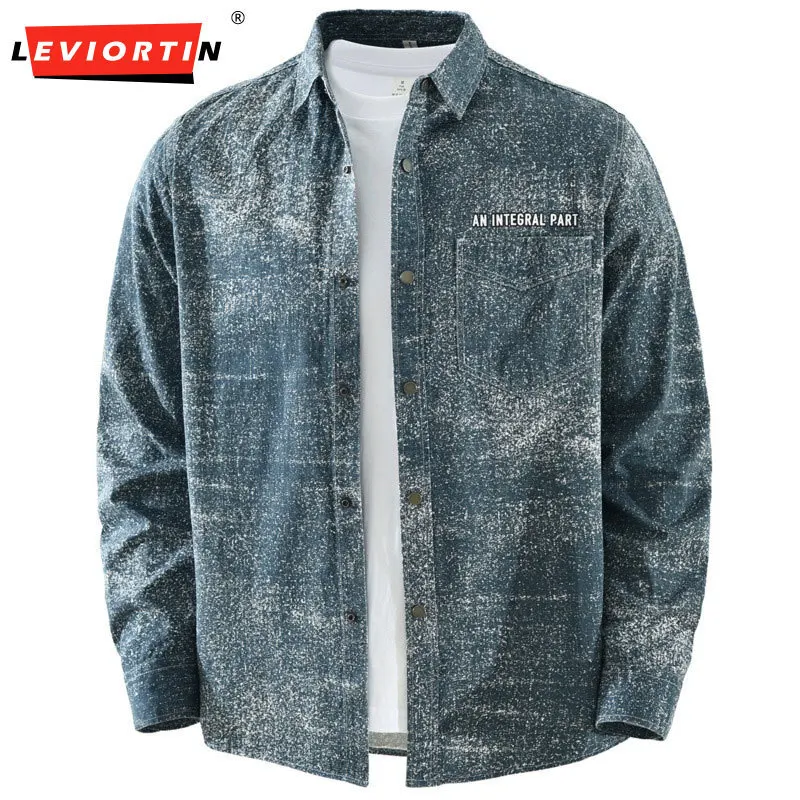 2025 Spring and Autumn New Trendy Printed Long Sleeve Shirt for Men, Fashionable and Versatile, Casual and Simple Loose Top