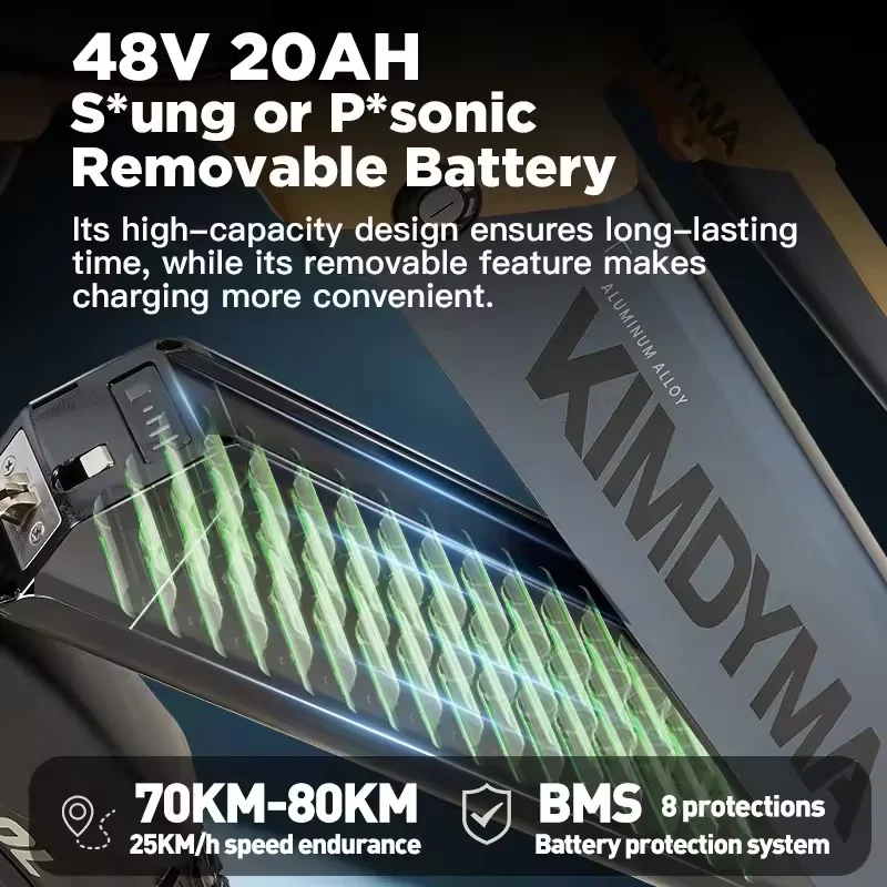 2026 KIMDYMA K02 Elektrofahrrad 27,5 Zoll Allterrain-Reifen 70-80KM Reichweite 25KM/h Geschwindigkeit 48V20AH Abnehmbarer Akku 9-Gang E-Bike – Detail 11