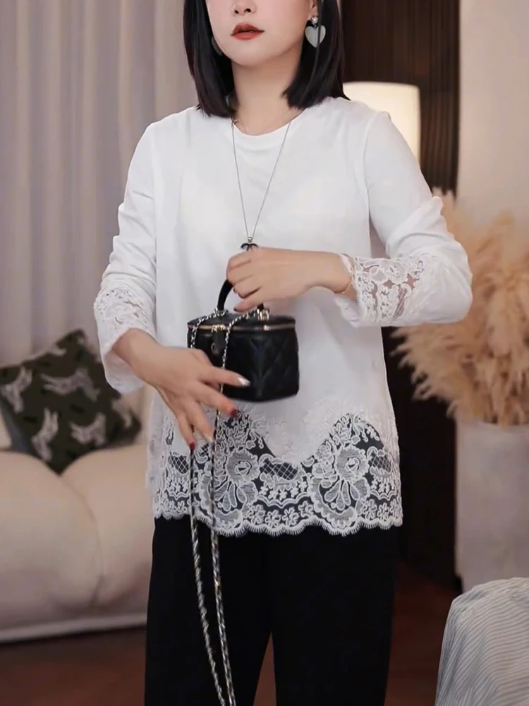 

Корейская женская футболка с длинным рукавом и вырезами, весенняя, для повседневной носки, свободного кроя, модная, больших размеров, для ношения под одеждой