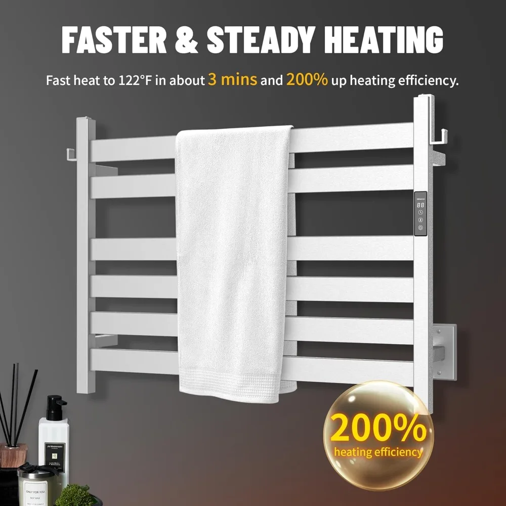 Towel Warmer, Wall-Mounted 6-Bar Heated Towel Rack with Built-in Timer, Waterproof Electric Towels Heater, Plug-in and Hardwired