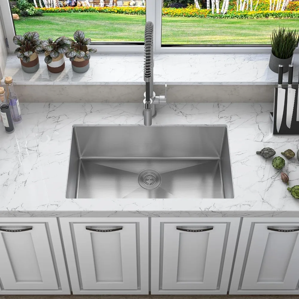 

Sinber 30" x 18" x 10" Undermount Single Bowl Kitchen Sink with 18 Gauge 304 Stainless Steel Satin Finish HU3018S