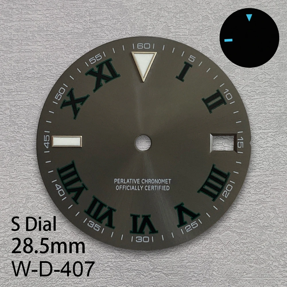 

28.5mm S Dial Fit NH35/NH36/4R/7S Automatic Movement Ice Blue Luminous Epipremnum Sunburst Dial Watch Modification Accessories