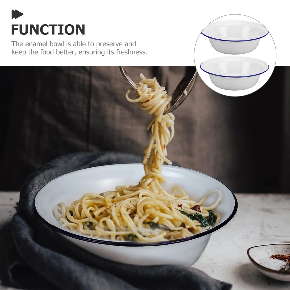 

2 Pcs Enamel Bowl Porcelain Basin Software Bowls with Lids White Large Mixing Pan