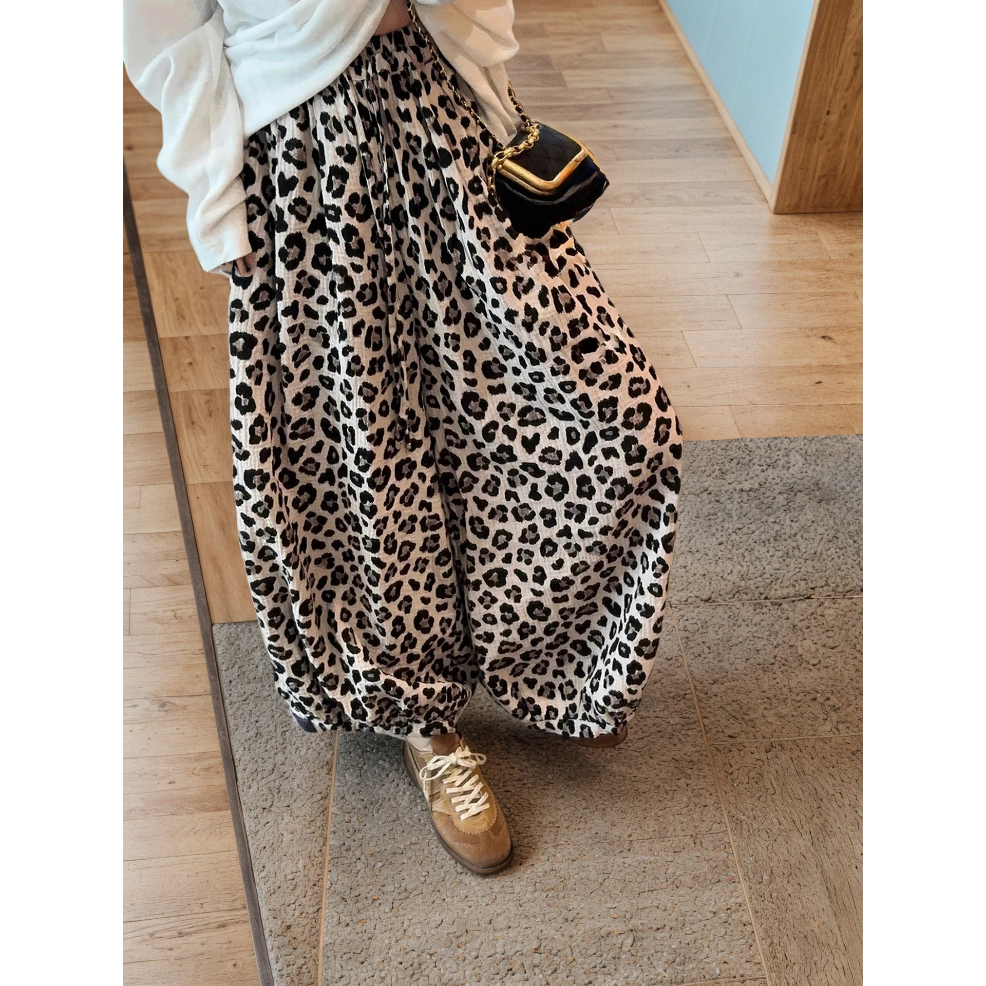 High Waist Wide Leg Pants Nine Points Casual High Quality Cross-Border Leopard Print Women's Fashionable Commuting Breathable
