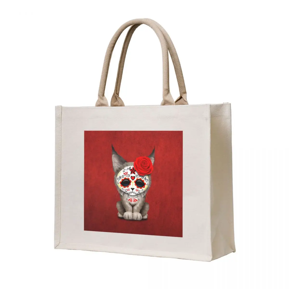 

Red Day of the Dead Sugar Skull Lynx Cub Tote Bag tote bag canvas shopper bag women canvas shopping trolley Lady