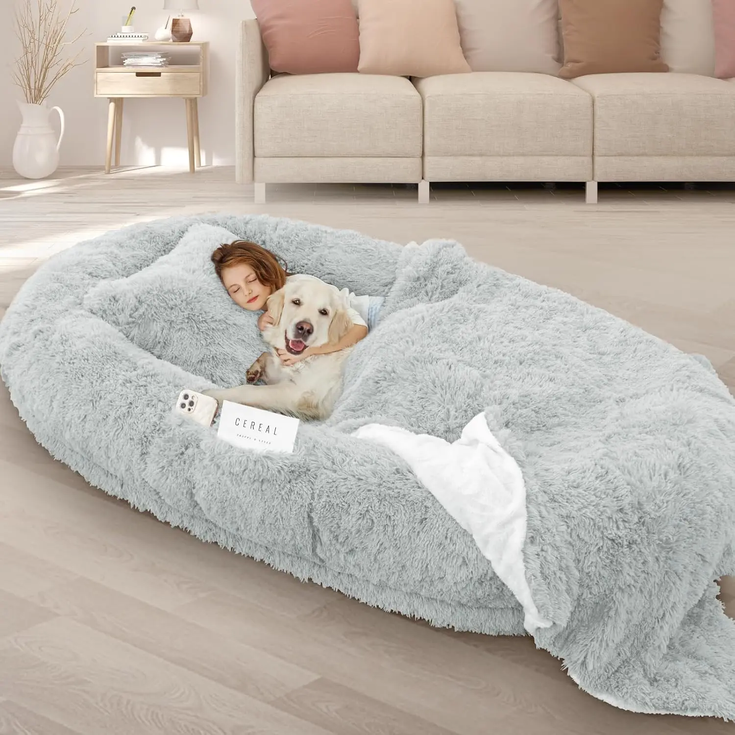 71''x45''x12'' Size Fits Adult and Pet Washable Giant People Dog Bed 10 CM Thick Memory Foam Large Oversize Dog Bed with Plump