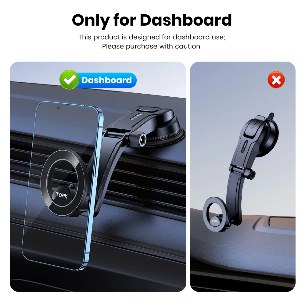 حامل هاتف السيارة المغناطيسي TOPK لـ Magsafe، قابل للتعديل أفقيًا وعموديًا، حامل هاتف السيارة المغناطيسي الذي يعمل بيد واحدة