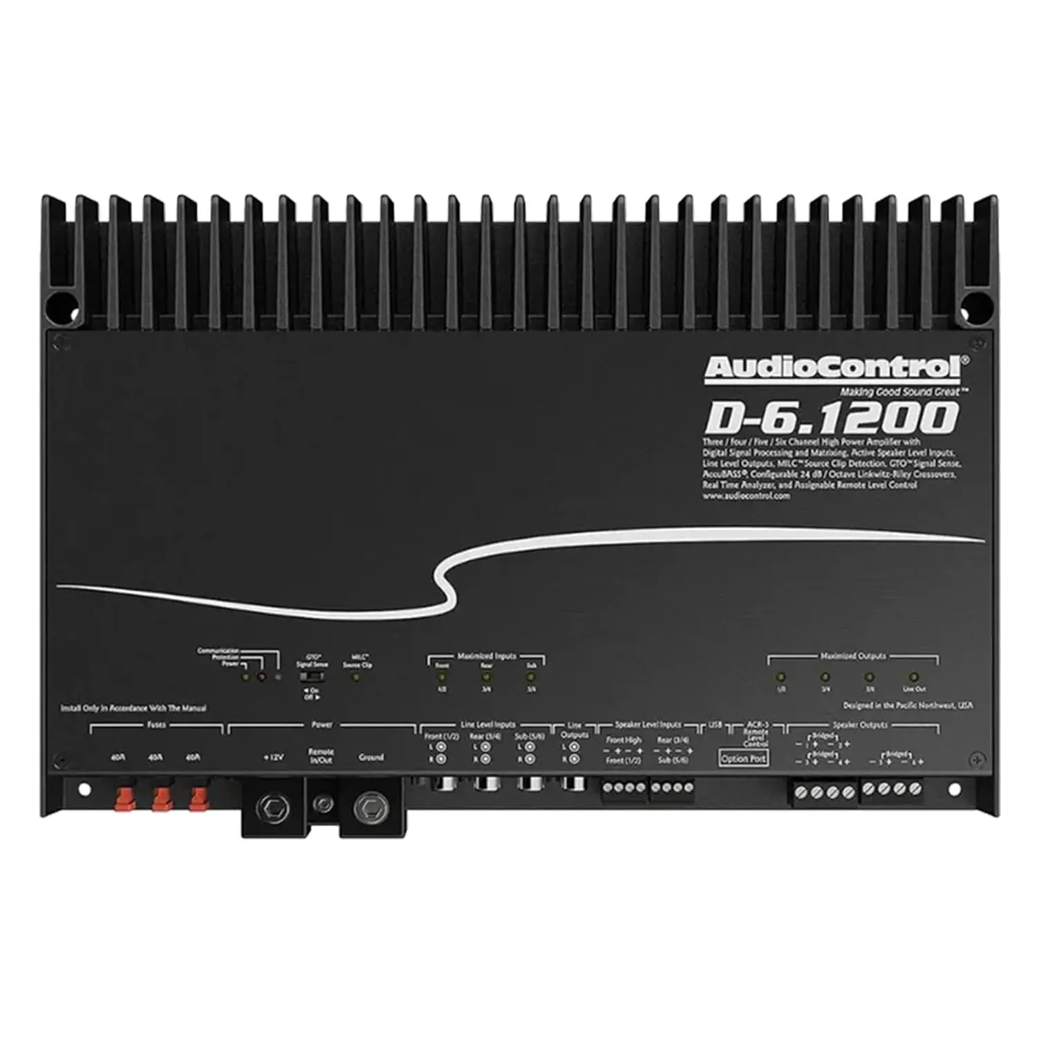 

AudioControl D-6.1200 Matrix DSP 3/4/5/6-Channel Car Audio Amplifier with AccuBASS, 1200W, Class D Premium High-Fidelity Multichannel Amp, 30-Band Equalizer, Works with OEM & Aftermarket