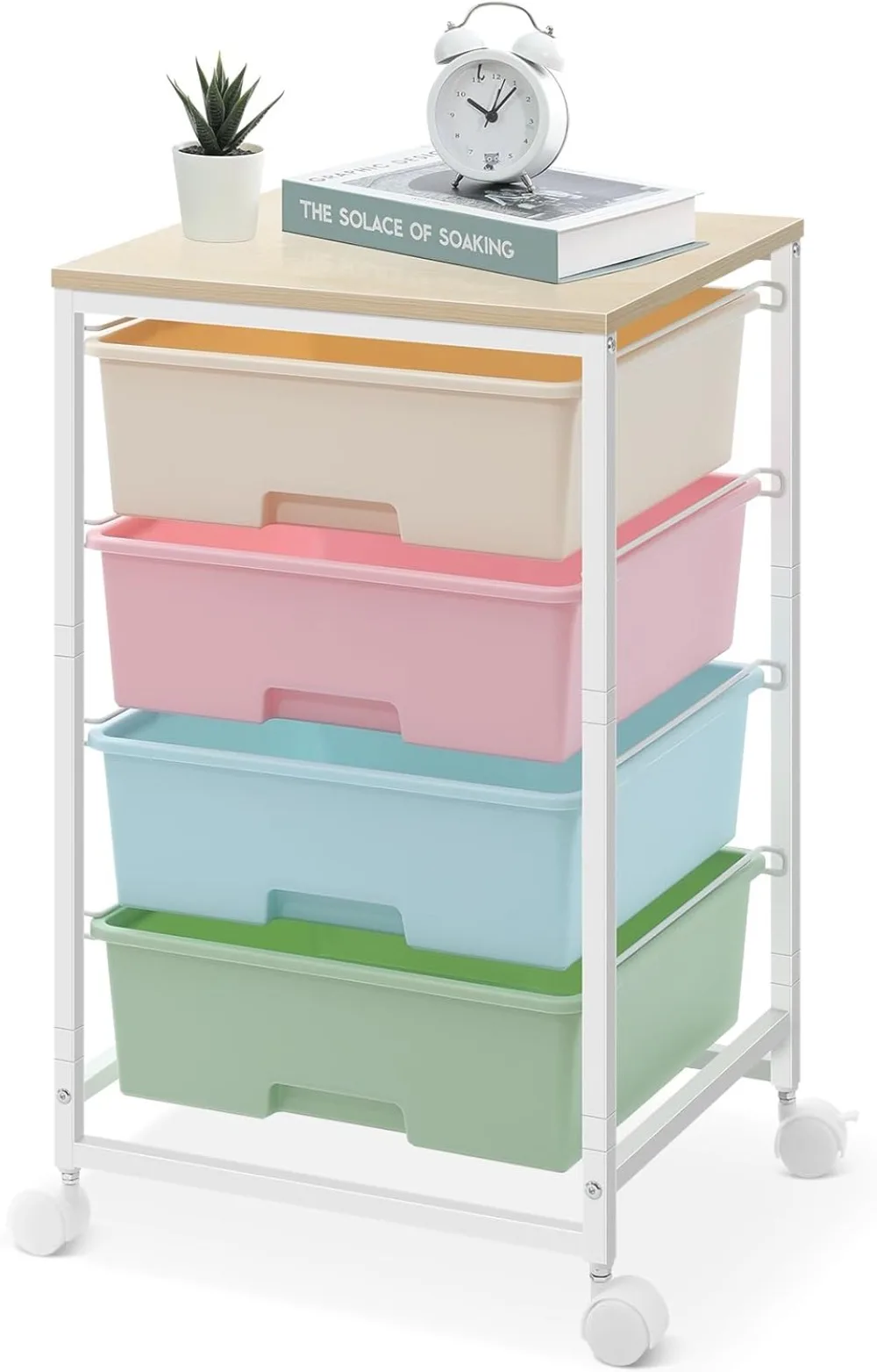 

Utility Cart with 4 Drawers with Wooden Tabletop for Bedroom Kid's Room Dorm Classroom Office Rainbow